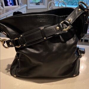 Coach Black Leather Tote with Gold Accents